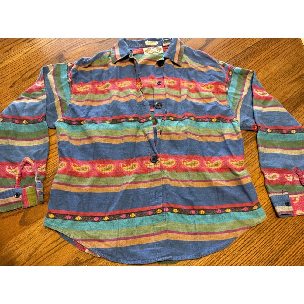 Vintage 1990 Angelique Imports Southwestern Paisley Metallic Stripe Shirt Large